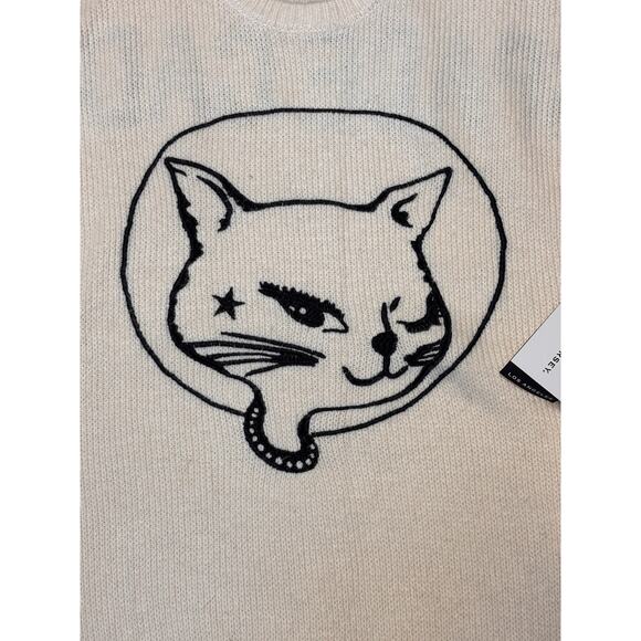 Spirit Jersey “Space Cadet” Cat Graphic Sweater Cream Size Small - Picture 4 of 5